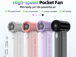 GOOJODOQ Mini Fan High-speed Pocket Fan 10x Enhanced Wind Strength LED Screen and Portable Lanyard 4000mAh Battery