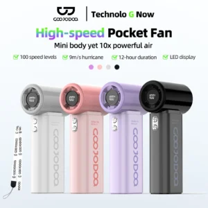 GOOJODOQ Mini Fan High-speed Pocket Fan 10x Enhanced Wind Strength LED Screen and Portable Lanyard 4000mAh Battery
