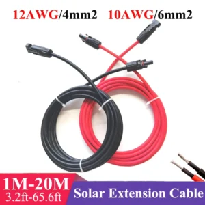 1Pair Solar extension cable wire 12 10AWG 4/6mm² Red Black with male and female connectors For solar panels solar controller