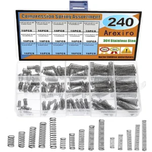 240pcs 15 Sizes Compression Springs Assortment Kit, Mini Stainless Steel Springs for Repairs, 0.39" to 1.18" Length, 0.16" - 0.2
