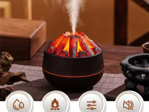 Charcoal Flame Humidifier Aromatherapy Essential Oil Diffuser 300ml Mist Ultrasonic Humidifier for Bedroom Office Night Light