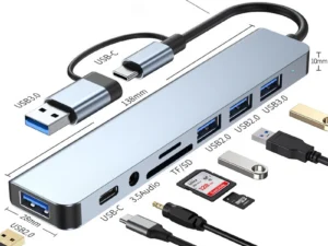 8 in 2 USB +Type C HUB Docking Station with 3.5mm Audio Jack Adapter for Micro SD Card Reader Laptop Tablet Phone Disk Converter