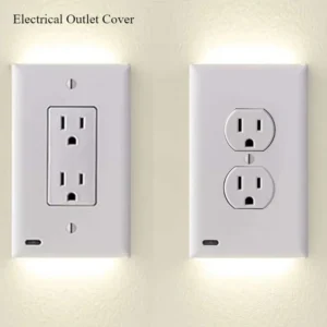 Duplex Electrical Outlet Cover Plugboard Plug-In Receptacle Wall Plate With LED Night Lights Up and Down- Auto Sensor