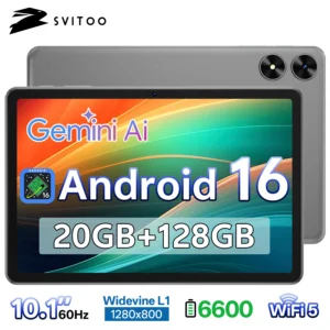 SVITOO Tablet 2026 Android 16 10.1 Inch IPS HD Screen Unisoc T7250 Octa-Core Processor 4GB Physical RAM + 16GB Virtual RAM 128GB ROM 1TB Expandable 6600mAh Battery 2.4GHz 5GHz WiFi 5 Bluetooth 5.0 GPS Widevine L1 With Case Tablets For Kids Adults