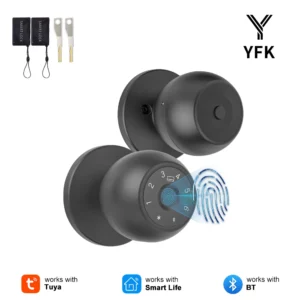 YFK Tuya Smart Door Knob 6 Ways Unlock Fingerprint Password NFC Card Physical Key Anti-peep Lock for Bedroom Office Rental House