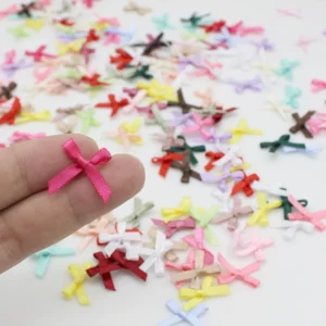 100pcs 1-2cm (Very Small) Mini Polyester Satin Ribbon Bows Tie Scrapbooking Embellishment Hair Clips Pets Hair Bow Crafts
