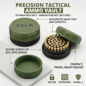 Mini .22LR Ammunition Storage Box Pocket Size Fits 50 Rounds Secure Screw Lid Durable Case For Small Caliber Rounds