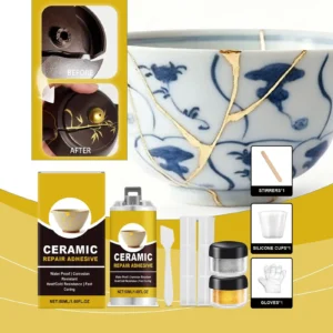 Kintsugi Repair Kit Gold Ceramic Glue Food Safe Adhesive for Broken Pottery Plate Cup Bowl Bathtub Craft Art Restoration