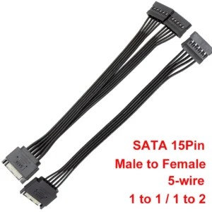 32CM SATA 15Pin Male to Female Power Extension Cable HDD SSD Power Supply Cable SATA Power Cable for PC 22CM 1 to 2