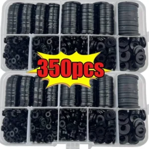 350Pcs Black Nylon Flat Gasket Set M2 M2.5 M3 M4 M5 M6 M8 Plastic Nylon Sealing Gasket Sorting Kit