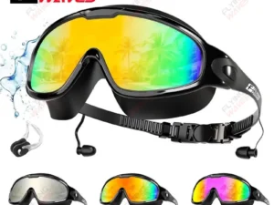 New Adult Wide View Swim Goggles Anti-Fog Anti-UV No Leak Pool Swimming Glasses with Earplugs for Men Women Youth