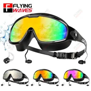 New Adult Wide View Swim Goggles Anti-Fog Anti-UV No Leak Pool Swimming Glasses with Earplugs for Men Women Youth