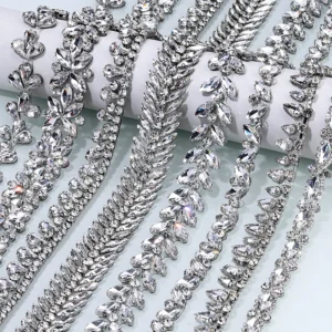 Ducrystal 1Yard Motif Rhinestone Ribbon Hot Fix Glass Crystal Rhinestone Trim Chain for DIY Shoes, bags, Dresses Decoration