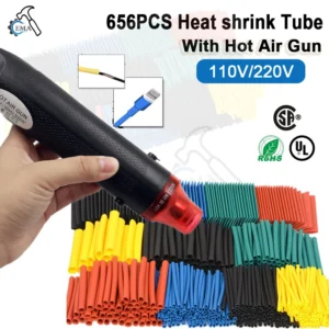 656/1060pcs Heat Shrink Tube With 300W Hot Air Guns Kit EU US 110V 220V Heat Shrink Tubing Kit 2:1 Cover Cable Repair Protection