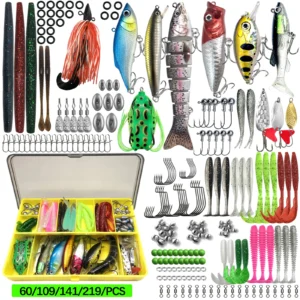 Fishing Lures Kit 60/109/141/219pcs Bait Set With Soft Lure Metal Spoons Hard Minnow Crankbait And Accessories With Tackle Box