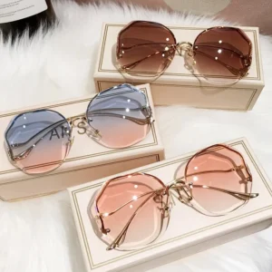 Rimless Polygon Sunglasses Women Metal Frame Sun Glasses Female Vintage Stylish Gradient Lens Design Oversized Glasses UV400