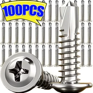 100PCS High-Strength #8 M4.2 Self-Tapping Sheet Metal Screws - 410 Stainless Steel Truss Head, Quick Tapping for Lath to Metal