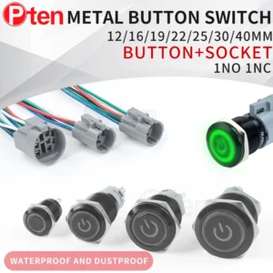12/16/19/22mm Blackshell With Wire Push Button Switch Metal Waterproof Latching Momentary LED Light Car Engine Power Switch HUSA