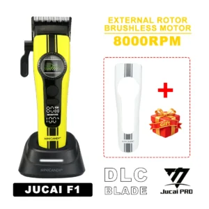 JUCAI MINICANDY F1 External Rotor Brushless Motor Men's Hair Clipper DLC 8000RPM Base Charger Professional Hair Cutting Machine