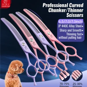 Fenice Dog Beauty Scissors Colorful 6.5/7/7.5 inch JP440C Professional Dog Grooming Scissors Curved Thinner Chunker Shears Tools