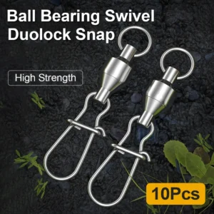 10Pcs Fishing Ball Bearing Swivels Duolock Snap Stainless Steel Fishing Connector Swivels with Crane Barrel Lure Fish Tackle