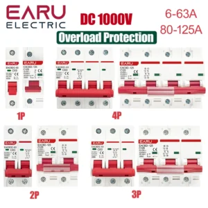 DC 1000V 1P 2P 3P 4P Solar Mini Circuit Breaker Overload Protection Switch6A~63A/80A 100A 125A MCB for Photovoltaic PV System
