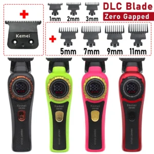 Kemei KM-999 Hair Trimmer for Men DLC T-Blade Zero Gapped LED Display Cordless USB Professional Hair Clipper Finishing Machine