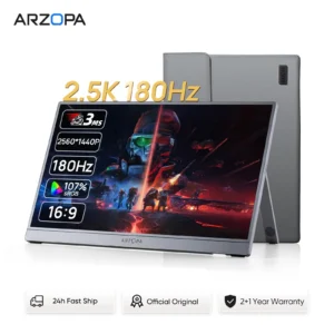ARZOPA 16.1in 180HZ 2.5K Portable Monitor 107% sRGB HDR IPS External Second Screen for Laptop/PC/PS5/Mac/Xbox Z3FC Gray with Bag