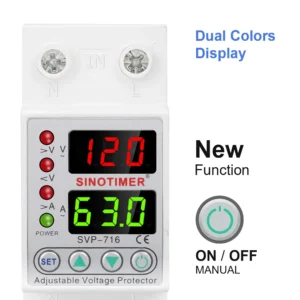 110VAC 120VAC 40A 63A Din Rail Dual Display Adjustable Over Voltage Current and Under Voltage Protective Device Protector Relay