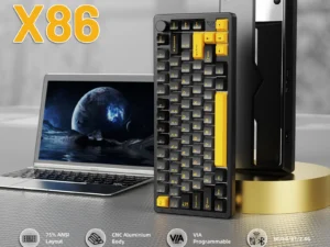 ATTACK SHARK X86 75% Aluminum CNC Wireless Mechanical Gaming Keyboard with Volume Knob,82 Key Gasket Hot Swappable RGB Custom Keyboard,PBT Keycaps,BT/2.4GHz/USB-C for Mac/Win-Starshine Black