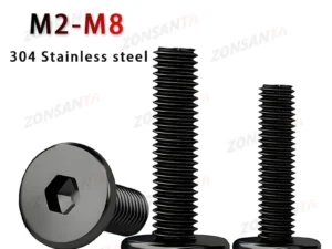 Black 304 Stainless Steel Allen Hexagon Ultrathin Head Bolt Hex Socket Ultra Thin Flat Wafer Head Screw M2 M2.5 M3 M4 M5 M6 M8