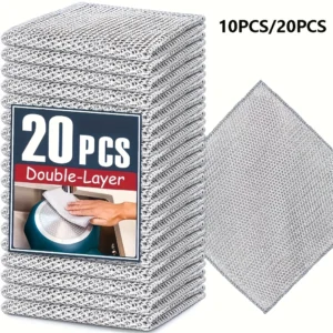 20-5pcs Thickened Steel Wire Cleaning Cloth Non-Scratch Double-layer Iron Microfiber Mesh Dishrag Washing Pot Rags Kitchen Towel