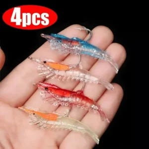 4pcs Realistic Luminous Soft Shrimp Shaped Artificial Simulation Fishing Lures with Sharp Hooks Fishing Accessories